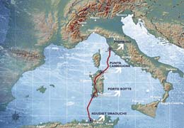 Il percorso del gasdotto Algeria-Sardegna-Italia (830 km di cui 330 offshore)